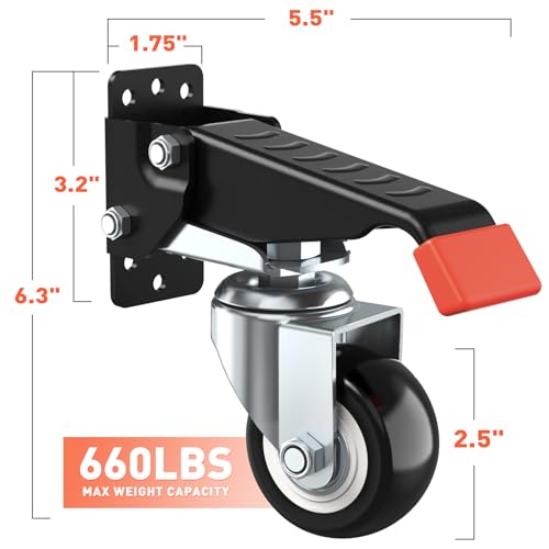 SPACEKEEPER Workbench Casters kit 660 Lbs - Retractable Casters Heavy Duty Bench Caster Wheels Designed for Workbenches Machinery & Tables, 4 Pack
