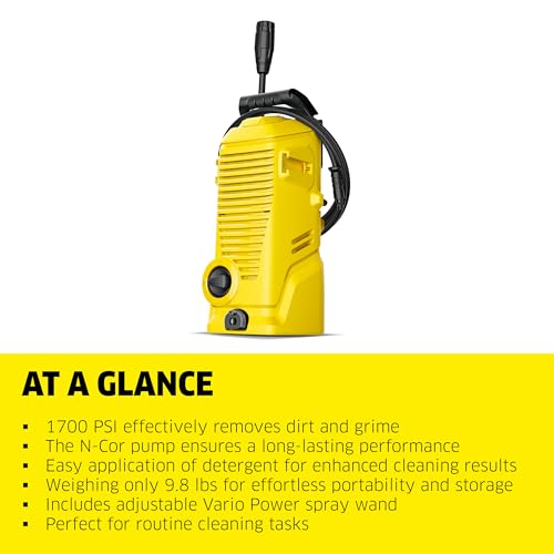 Kärcher Pressure Washer K 1, Max 1.45 GPM, 1700 PSI, Trigger Spray Gun & Vario Power Spray Wand - for Cars, Bikes, Deck, Driveways, Siding, Patios