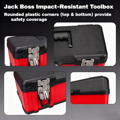 Jack Boss Steel Tool Box 15.5 Inch Small Portable Tool Organizer Box with Built-in Short Non-slip Handle Car Box with Removable tray