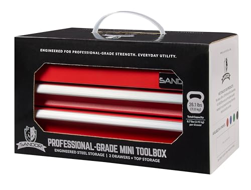 Mini Tool Box - Metal Tool Chest with 2 Drawers & PVC Drawer Liners for Workbench or Desk, Powder-Coated Steel Small Toolbox - Multi-Purpose Storage for Machinists Tools, DIY, 3D Printer Parts - Red