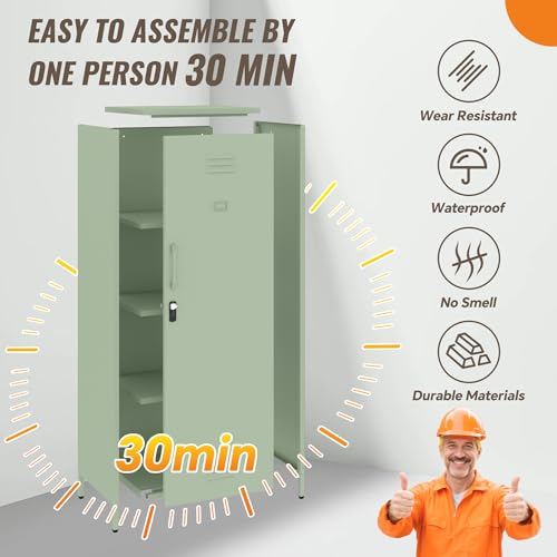 Steehoom Locker Cabinet, 59.06" H Green Metal Locker Storage Cabinet for Employees with Locking Door and 2 Shelves Kids Locker Tool File Cabinets for Garage