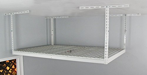SafeRacks 4x6 Overhead Garage Storage Rack, Heavy Duty Steel Ceiling Mount Storage Shelves with 500 lb Capacity, Adjustable, Garage Overhead Storage, Shelving, Ceiling Racks White (24"-45") 2 Pack