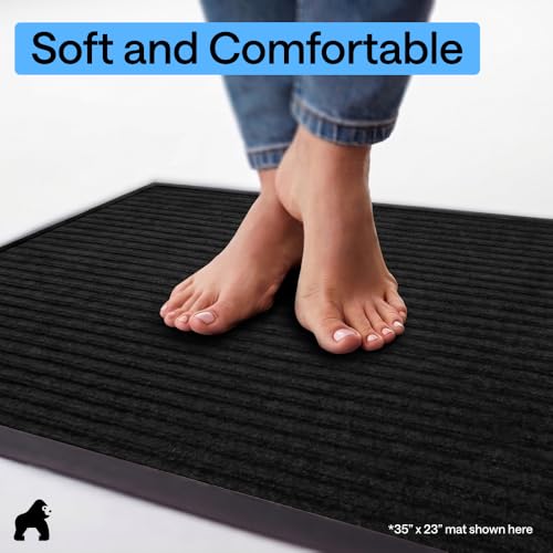 GORILLA GRIP Waterproof Traffic Guard Door Mat, Heavy Duty Entryway Mats, Strong Backing Commercial Utility Rugs for Office Hallway, Garage Floor and Home, Low Profile Carpet Runner, 29x17, Black