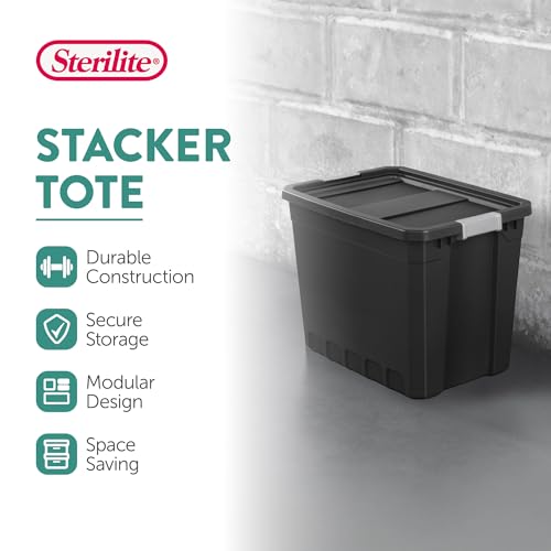 Sterilite 4-Pack Plastic Storage Bins with Lids, Stackable Containers, 27 Gallon, Black