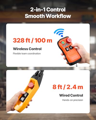 VEVOR 2-Speed Electric Chain Hoist 2200 lbs, G100 10ft Lifting Height, 120V 1-Phase Overhead Crane with 328ft Wireless & 8ft Wired Remote Control, Power Electric Hoist for Factory, Warehouse, Garage