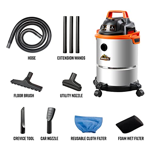 Armor All VO408S 0901 4 Gallon 3 Peak HP Stainless Steel Wet/Dry Vacuum, Orange