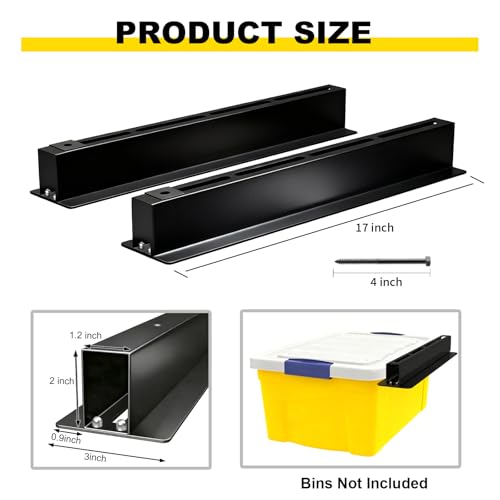 Yuleimy Overhead Garage Storage Rack for 27 Gallon Totes (6-Pack for 5 Bins), Heavy Duty Metal Ceiling Mount Hanging Bin Rails, Adjustable Storage Track System for Workspace Organization