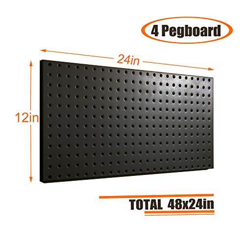 Wallmaster Pegboard Organizer Garage Storage - 48pcs Pegboard Hooks Set, Pegboard Tool Organizer with 48x24 Inch Steel Peg Board & 4 Storage Bins (Black)