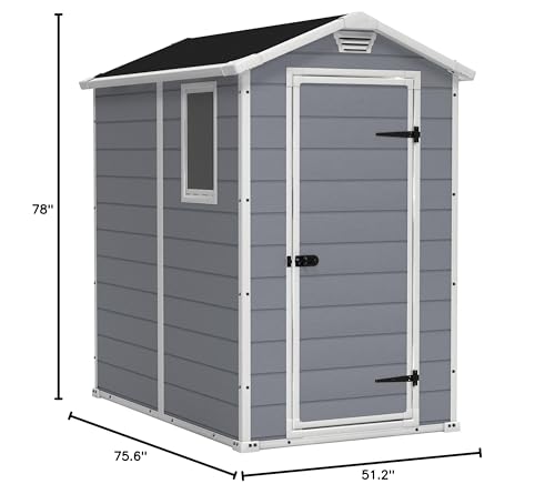 Keter Manor 4x6 Resin Outdoor Storage Shed Kit-Perfect to Store Patio Furniture, Garden Tools Bike Accessories, Beach Chairs and Lawn Mower, Grey & White
