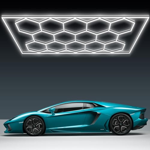 BRILLIHOOD Hexagon Garage Lights Honeycomb LED Hex Light, 672W, 80640LM, 6500K Super Bright, 14 Grid Systems Car Detailing Lights with Rectangular Frame for Garage Warehouse Workshop Basement Gym