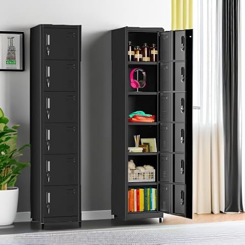 Bonusall Employees Lockers,Metal Office Storage Locker with 6 Door, Tall Steel Lockers with Keys and Lock for School, Gym, Home, Garage,Black