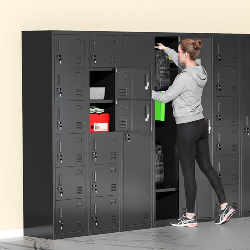Bonusall Employees Lockers,Metal Office Storage Locker with 6 Door, Tall Steel Lockers with Keys and Lock for School, Gym, Home, Garage,Black