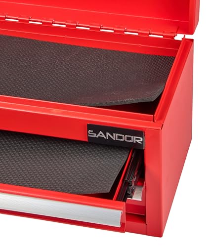 Mini Tool Box - Metal Tool Chest with 2 Drawers & PVC Drawer Liners for Workbench or Desk, Powder-Coated Steel Small Toolbox - Multi-Purpose Storage for Machinists Tools, DIY, 3D Printer Parts - Red