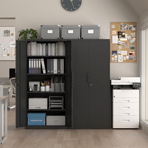 FATIGOS 72''H Tall Metal Garage Storage Cabinet with Lock, 18'' Deep Metal Storage Cabinets with Doors and 4 Adjustable Shelves, Heavy Duty Steel Locker for Laundry Room, Warehouse, Home Office, Black