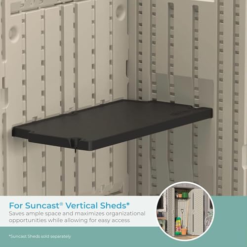 Suncast 2 Pack Vertical Shed Shelf Kit, Space Saving Shelving for Wall Mount Outdoor Storage Structures, 27.75" W x 14.5" D x 1.25" H, Black