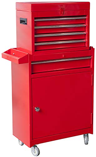 Torin ATBT1204B-RED Rolling Garage Workshop Tool Organizer: Detachable 4 Drawer Tool Chest with Large Storage Cabinet and Adjustable Shelf, Red