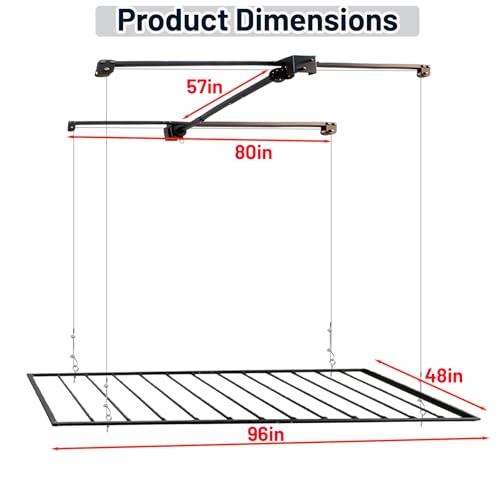KIPPDURO 4×8 ft Heavy Duty Overhead Garage Storage Rack, 661 lbs Capacity with Safety Lock,Ceiling Mounted Storage Shelf, Steel Garage Ceiling Organizer for Garage, Basement, Warehouse (Black)