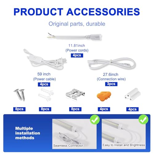 XLNYUUI Led Shop Lights, 4FT LED Light 50W 6500K 7000LM Daylight,Led Garage Light,Linkable Clear Cover Integrated V-Shape for Garage Warehouse Workbench Workshop(4-Pack)