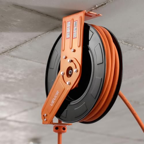 VEVOR Retractable Air Hose Reel, 1/2 Inch x 65 FT Rubber Air Hose Max 300PSI, Auto Rewind Air-Compressor Hoses Reel with 5 ft Lead in, Ceiling/Wall Mount for Garage Workshops