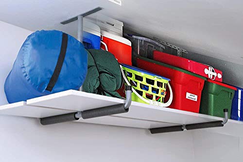 Ihomepark Overhead Garage Storage Rack, Heavy Duty Ceiling Mounted Garage Hooks Utility Hanger for Lumber Bike Tools(4 Pack, Black)