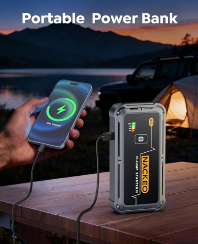 NACKEO Portable Car Battery Jump Starter 5000A Car Jump Starter Battery Pack (9.0L Gas/8.5L Diesel), 12V Jump Box Car Battery Jumper Starter Portable Jumper Cables, Fast Charge, Lights, Compact