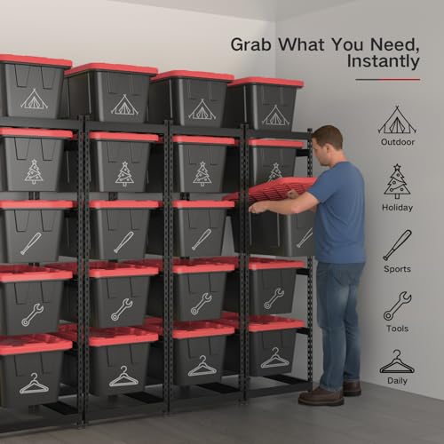 27 Gallon Storage Bin Rack Organizer, Heavy-Duty Tote Storage Rack, 5-Tier Standing Storage Bin Shelves, 250 lb Capacity, Maximize Space for Garage, Warehouse, Utility, 2 Pack (Totes Not Included)