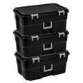 Sterilite 3 Pack Wheeled Footlocker, 22 Gallon Plastic Storage Container with Latching Lid and Handles, Black - Large Stackable Bin Home Organizer