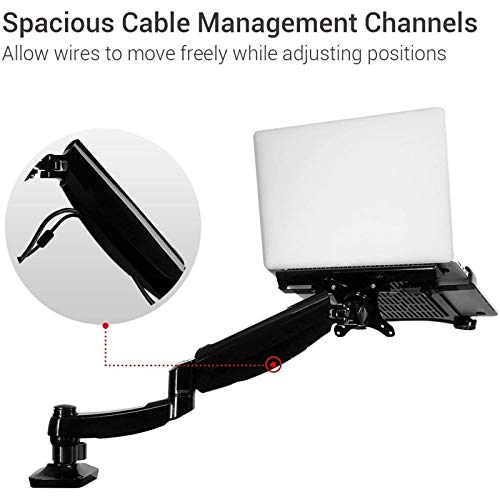 FLEXIMOUNTS 2-in-1 Monitor Arm Laptop Mount Stand Swivel Gas Spring LCD Arm Height Adjustable Desk Mounts for 10''-24' Monitor/ 11-17.3 inches Notebook