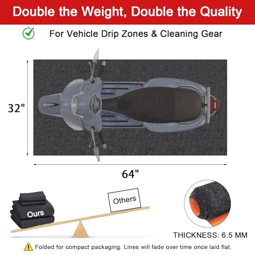Golener Oil Spill Mat - 64"x32" Garage Floor Mat for Under Car, 1/4" Thick, Rubber Floor Mat, Absorbent Oil Mat, Protect Floor from Spills & Stains, Waterproof, Reusable, Washable, Durable, Heavy Duty