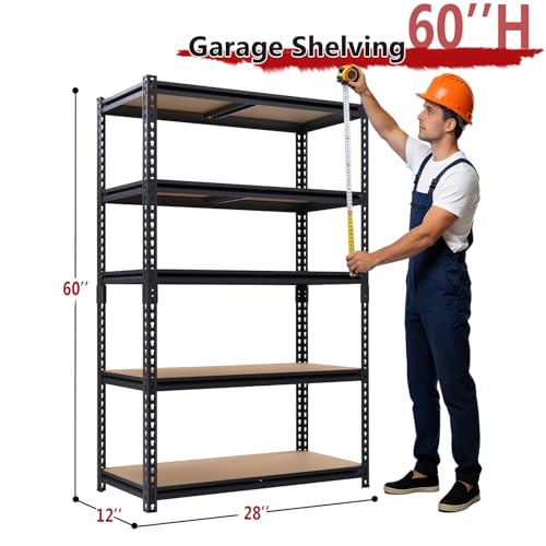 ZEUKMXOO Heavy Duty Garage Shelving,5-Tier Garage Storage Shelves,2400LBS Storage Shelves Heavy Duty,Adjustable 5 Tier Shelving Unit,Heavy Duty Shelving for Garage Storage Warehouse,28''×12''×60''
