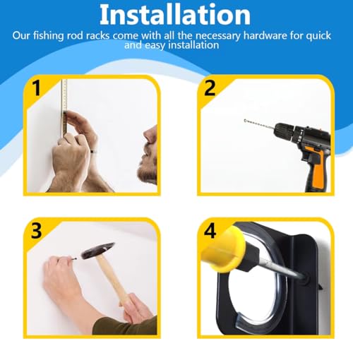Wall Mounted Fishing Rod Rack Holder Ceiling Storage Hook Hanger Display Metal Horizontal Rack Oranizer Poles Steel Racks Holds up to 16 Rods with Soft Protective Pad for Garage Cabin and Basement