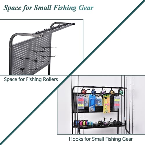 Bknius Metal Black Fishing Rod Rack for 12 Rods With Large Storage Capacity, Vertical Fishing Pole Holders for Garage Use for Fishing Gear Storage