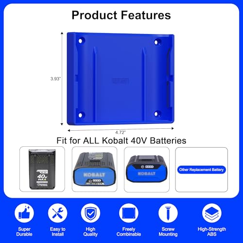 4 Pack Battery Holder Wall Mount Compatible with Kobalt 40V Batteries - Secure Storage Organizer for Kobalt 40V Power Tool Batteries, Garage Wall Mount Storage