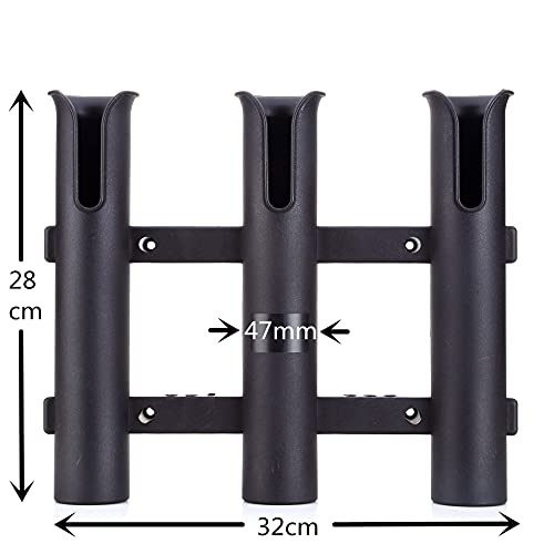 Wall Mounted Fishing Rod Holders Tubes Links Fishing Rod Holder Rack Rests (3-pole-black)