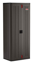 Suncast 19 Cubic Ft. Heavy-Duty Resin Cabinet with Lockable Handles, Multi-Wall Construction, and Metal-Reinforced Shelves for Basement, Utility Room and Garage Storage, Black, Made in the USA