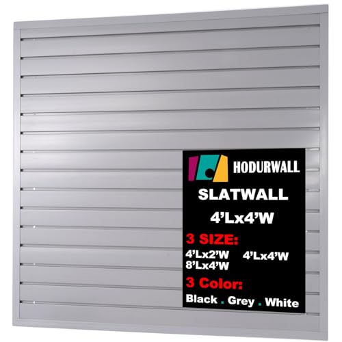 Slatwall Panels Garage Slat Wall Storage Systems 4'x4', Slat Wall Paneling Garage Wall Organizer, Grey Slat Board PVC Wall Panels Slatwall Displays Garage Tool Organizer Wall Mount Ladder Bike Rack