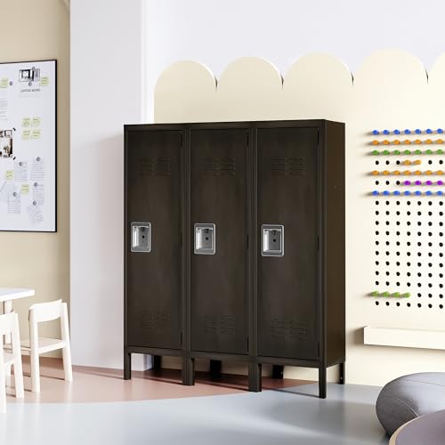 Anxxsu Metal Storage Locker, Lockable Employees Metal Locker with Door, 55" Height Steel Locker for Home, School, Office, Gym (Retro Black)