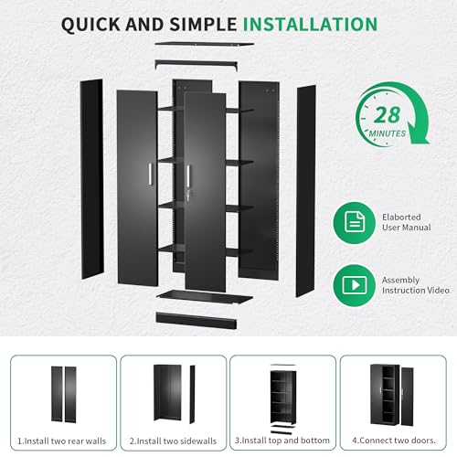 Tivostaral Metal Storage Cabinet with Locking Doors, 71" Tall Steel Locker Organizer with Adjustable Shelves, Garage Utility Cabinet for Home, Office, Shop, and School
