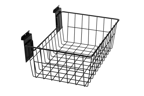 PYBTOOL Slatwall Baskets, 15-Inch Width Heavy Duty Steel Wire Slat Wall Hanging Basket - Versatile Slatwall Accessory for Retail, Garage, Office, Sports, Toys, and More (5 Pack)