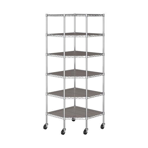 Seville Classics UltraDurable Commercial-Grade 6-Tier NSF-Certified Corner Steel Wire Shelving with Wheels, 28" W x 28" D x 72" H