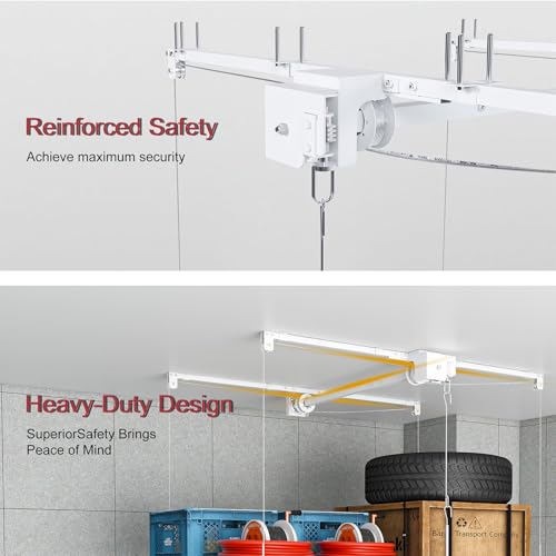 S.Walt Hanging Garage Ceiling Storage Racks, Adjustable Overhead Garage Storage Lift, Mounted 36 ft Heavy-Duty Steel Platform for High Ceilings 1012 ft, Supports 350 lbs for Everyday Use