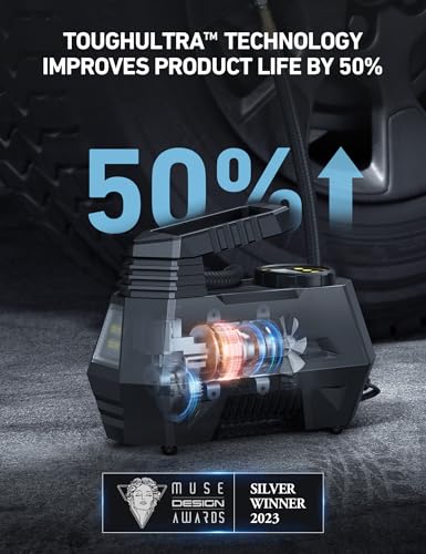 AstroAI AIRUN H Tire Inflator Portable Air Compressor,Fast Inflation Electric Air Pump for Car Tires-Car Accessories,9.8Ft Cord-12VDC-Powered Auto Shut-Off with Digital Pressure Gauge,LED Light,Yellow