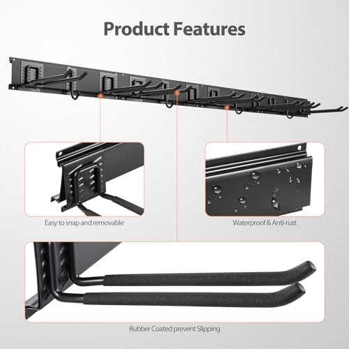 Waturis Garage Organizer - 64 Inch Wall Mount Tool Storage, 20PCs Heavy Duty Garden Tool Organizer with Adjustable Hooks, Max 900 lbs