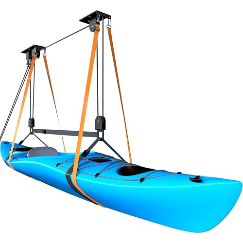 TRUSOON Kayak Hoist, Heavy Duty Kayak Pulley System for Garage Ceiling, Hold Up to 150 lbs Capacity, Canoe Garage Lift Storage System, Fit 10-18 Foot Ceilings, Black