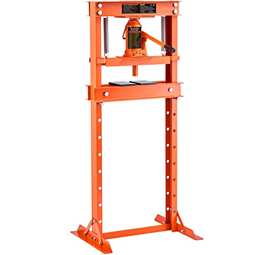 VEVOR Hydraulic Shop Press, 12 Ton/26000lbs, H-Frame, 4-Hold Adjustable Height, with Movable Plates, for Garage or Professional Users, Orange