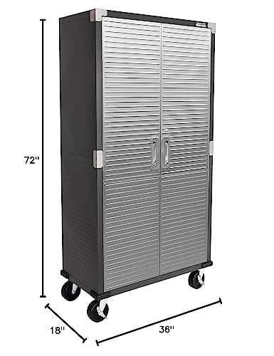 Seville Classics UltraHD Solid Steel Rolling Lockable Metal Storage Cabinet Locker Organizer, w/Adjustable Shelves for Garage, Warehouse, Office, Classroom, Graphite, 36" W x 18" D x 72" H