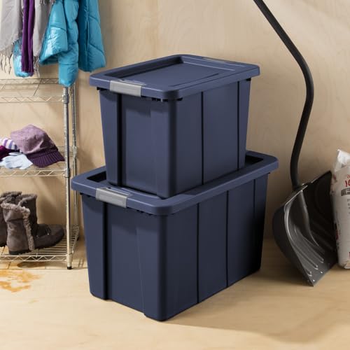 Sterilite 18 Gal Latching Tuff1 Storage Tote, Stackable Bin with Latch Lid, Plastic Container to Organize Garage, Basement, Blue Base and Lid, 6-Pack, Dark Indigo