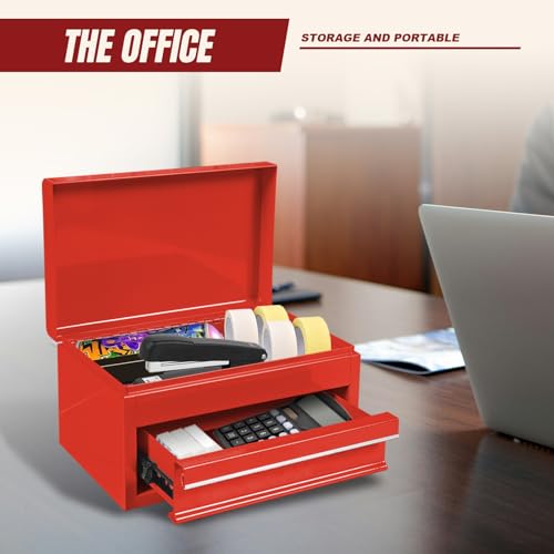 Torin APBT701RB 10" Mini Portable Steel Tool Box with drawer,Small Metal Tool Chest for Home,Garage or Workbench,Red
