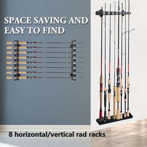 linguang Organizer Wall Mount 6/8 vertical/Horizontal for Fishing Rod Holders and Pole Racks Accessory to Garage Door Home Room(Gray 8 Vertical)