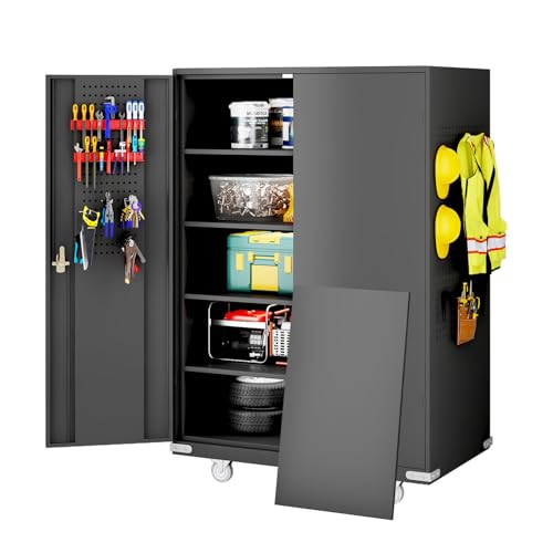 DIYTUNINGS 72" H Wide & Deep Garage Storage Cabinet 750 LBS Capacity Metal Rolling Tool Cabinet with Wheels, Pegboards, Locking Doors and Adjustable Shelves, 43''W x 22''D x 72''H
